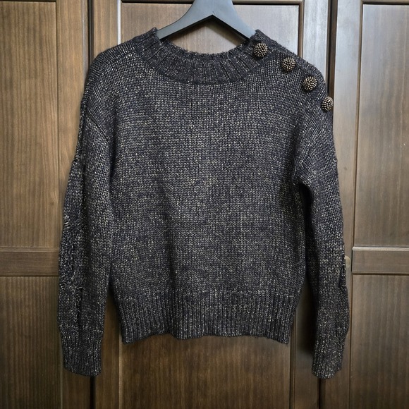 Democracy Metallic Knit Sweater Gold Embellished Deco Button Fancy Party NYE - Picture 2 of 12